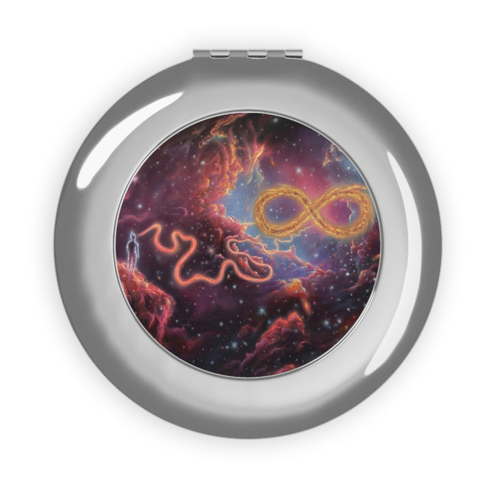 Cosmic Infinity Compact Travel Mirror — Galaxy Snake Double-Sided Pocket Mirror
