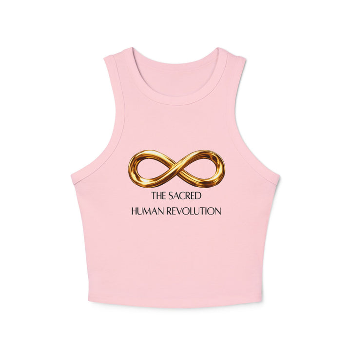 Women's Racer Tank — Gold Infinity "The Sacred Human Revolution" Graphic