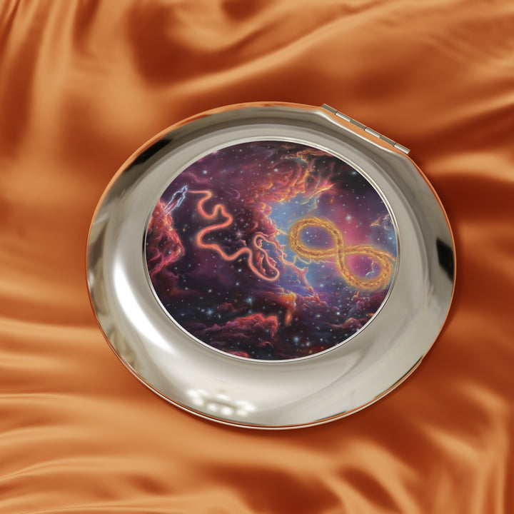 Cosmic Infinity Compact Travel Mirror — Galaxy Snake Double-Sided Pocket Mirror