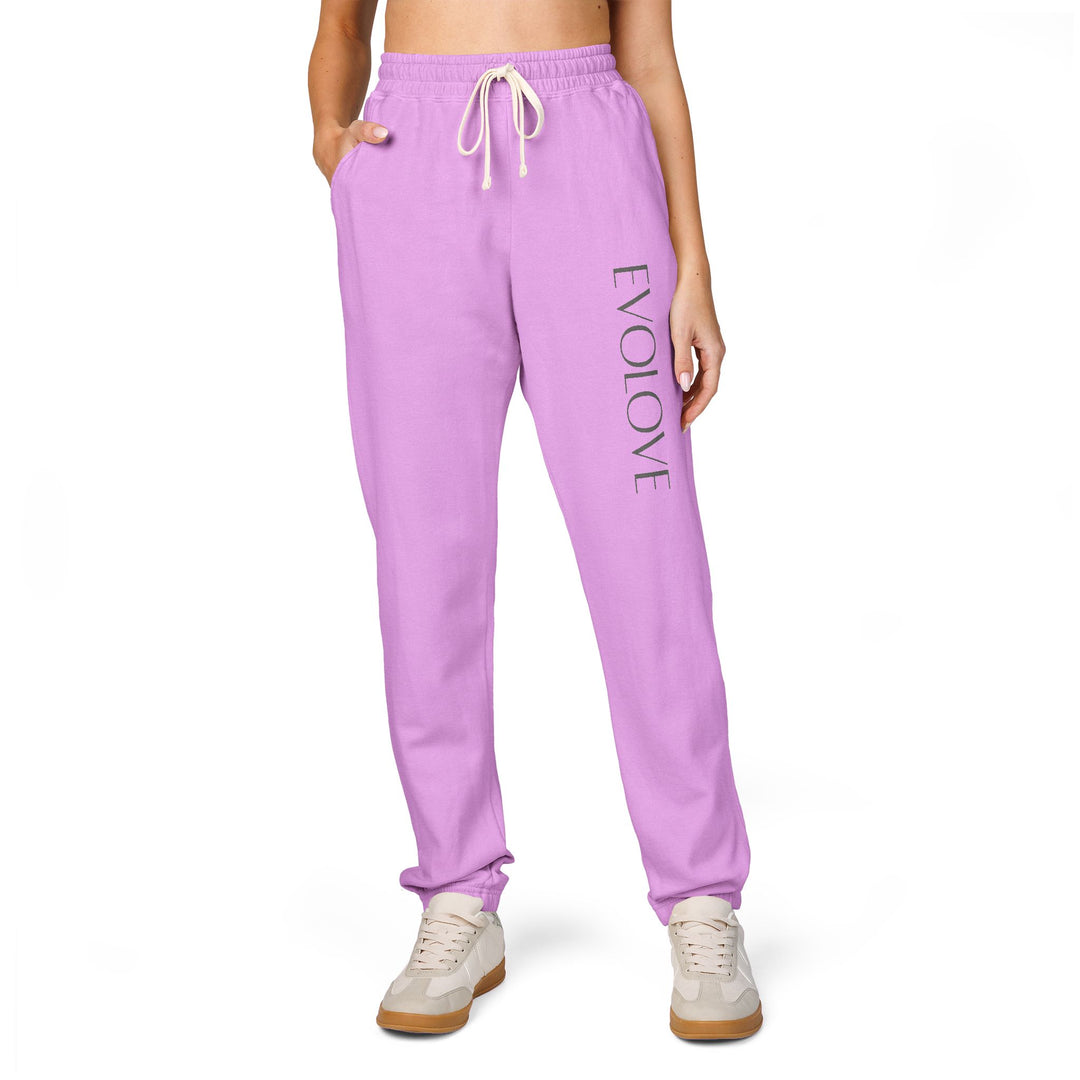 Evolve Vertical Script Sweatpants — Cream Garment-Dyed Fleece Joggers