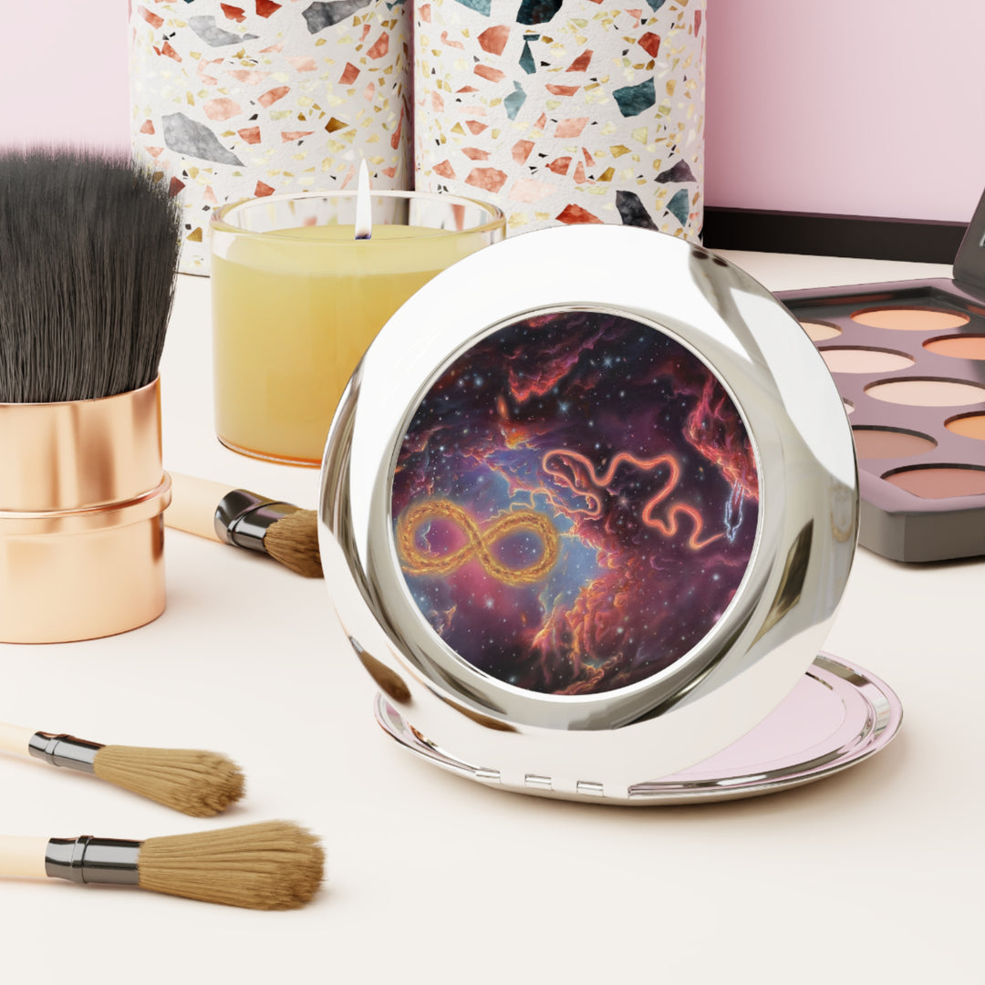 Cosmic Infinity Compact Travel Mirror — Galaxy Snake Double-Sided Pocket Mirror