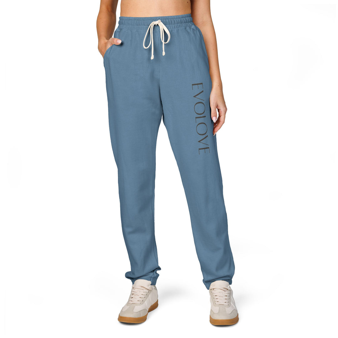 Evolve Vertical Script Sweatpants — Cream Garment-Dyed Fleece Joggers