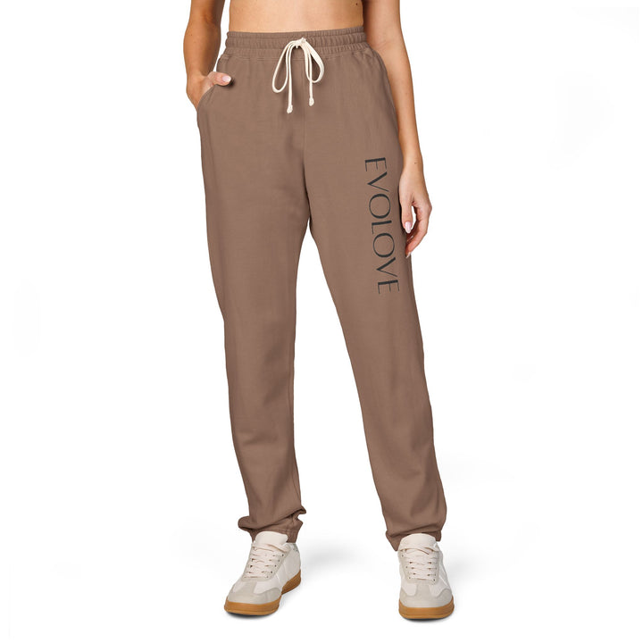 Evolve Vertical Script Sweatpants — Cream Garment-Dyed Fleece Joggers