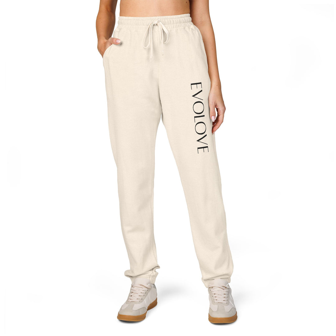 Evolve Vertical Script Sweatpants — Cream Garment-Dyed Fleece Joggers