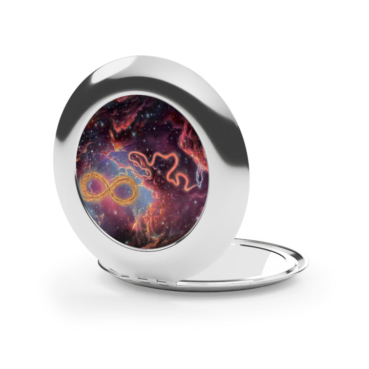 Cosmic Infinity Compact Travel Mirror — Galaxy Snake Double-Sided Pocket Mirror