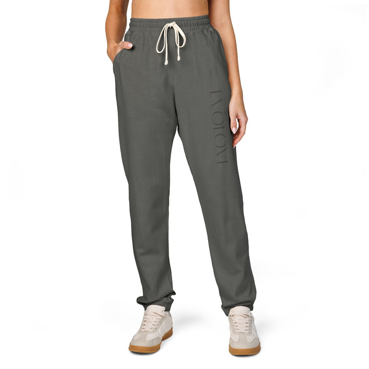 Evolve Vertical Script Sweatpants — Cream Garment-Dyed Fleece Joggers