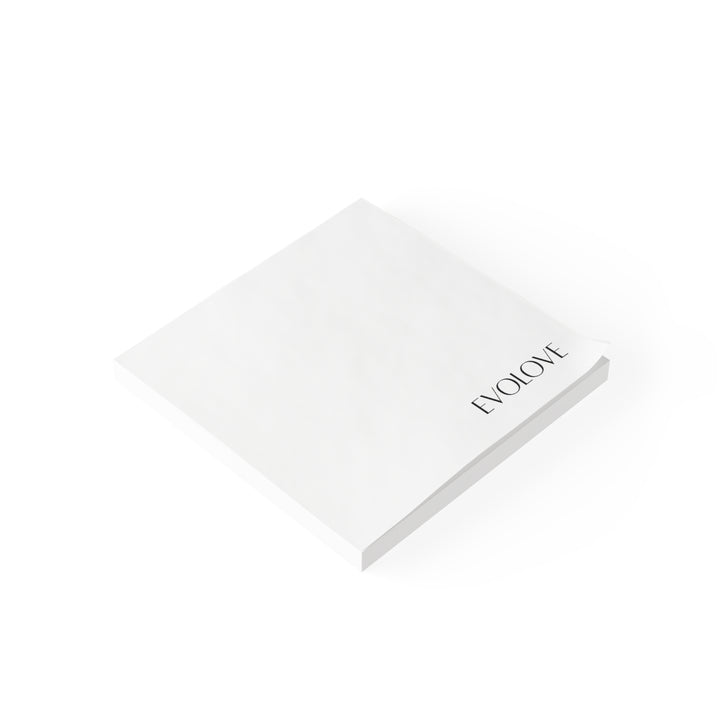 Evolove Branded Sticky Note Pad — Minimal White Post-It with 'EVOLOVE' Corner Logo